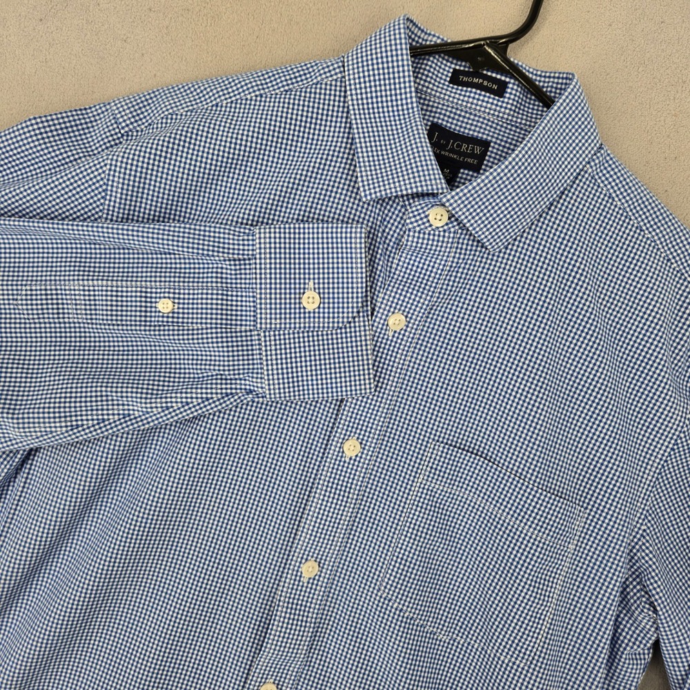 J. Crew Mens M 15-15.5 Thompson Blue Gingham Button Down Flex Wrinkle Free Shirt